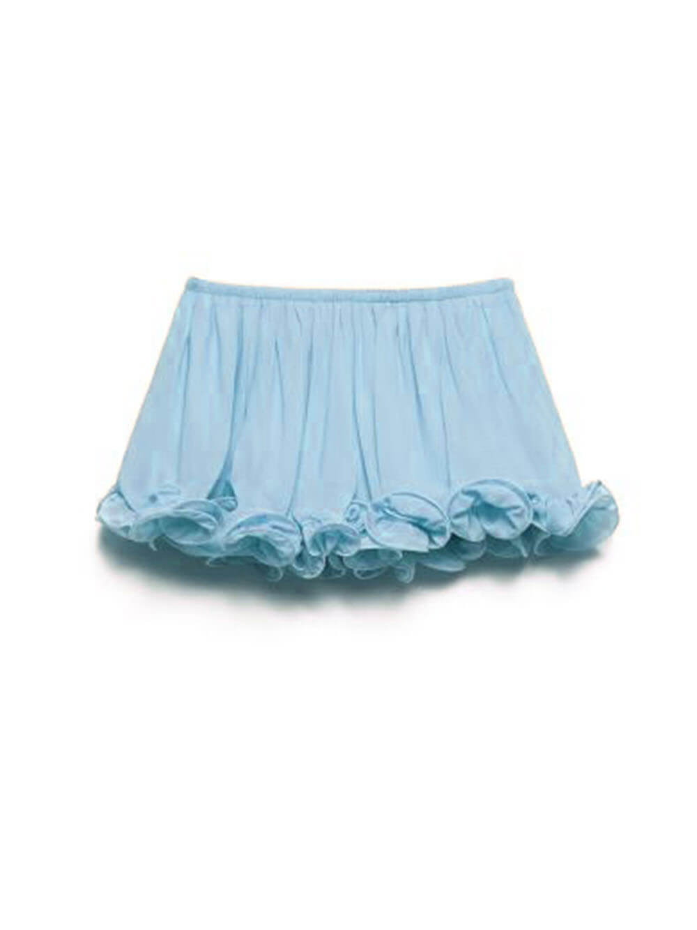 Chiffon ruffle mini skirt in sky blue with layered frill hem