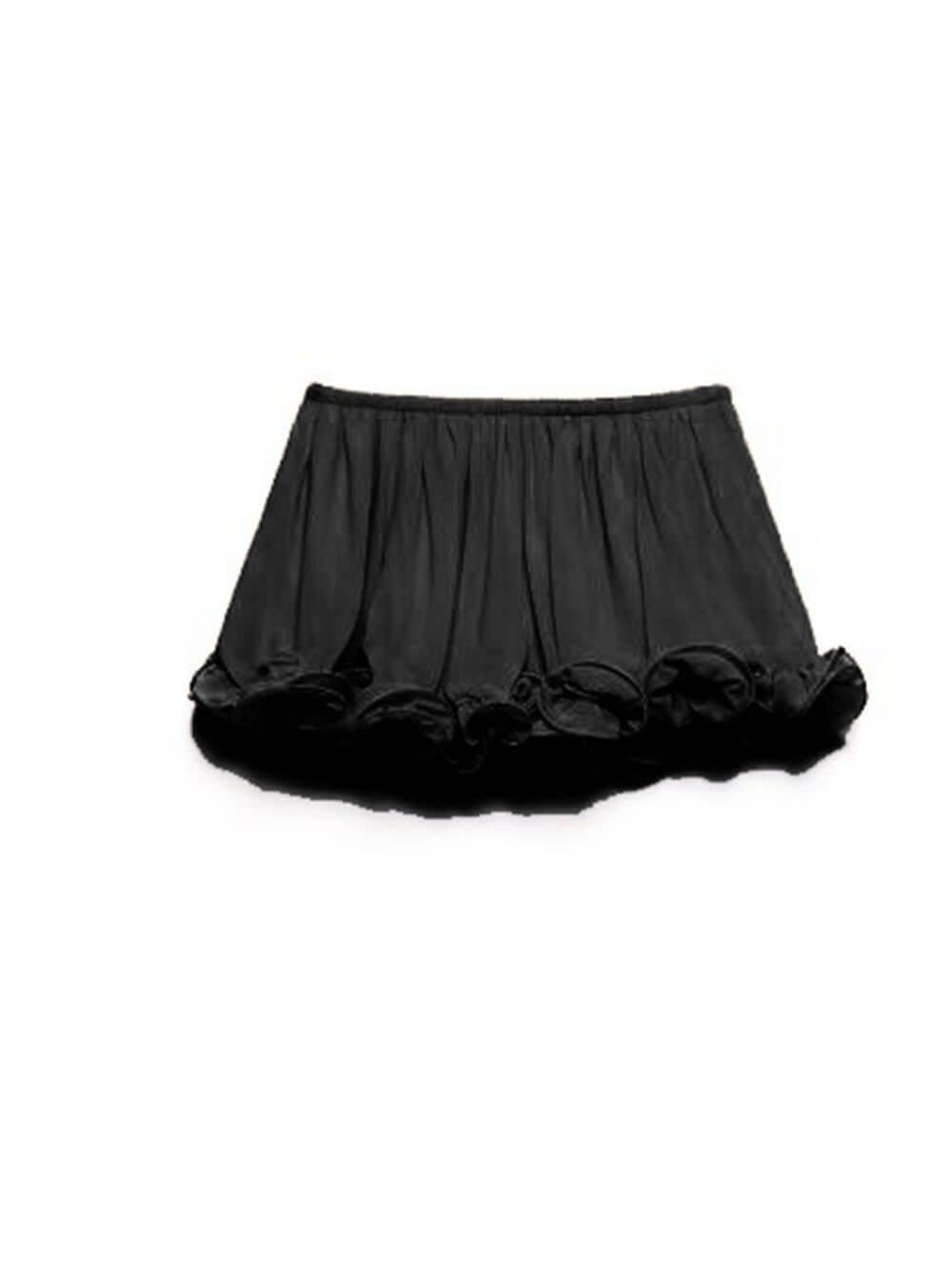 Chiffon ruffle mini skirt in black with scalloped layered hem