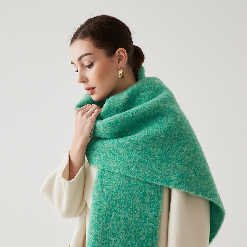 Women's wool hair scarf, solid teal green wrap with soft fuzzy texture
