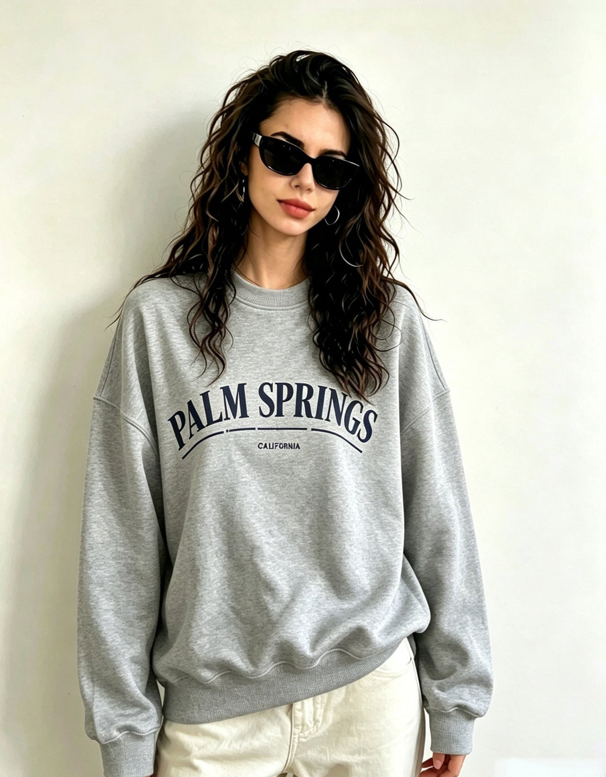 Oversized Graphic Sweatshirt for Women — Palm Springs Print Crewneck in Cotton Fleece