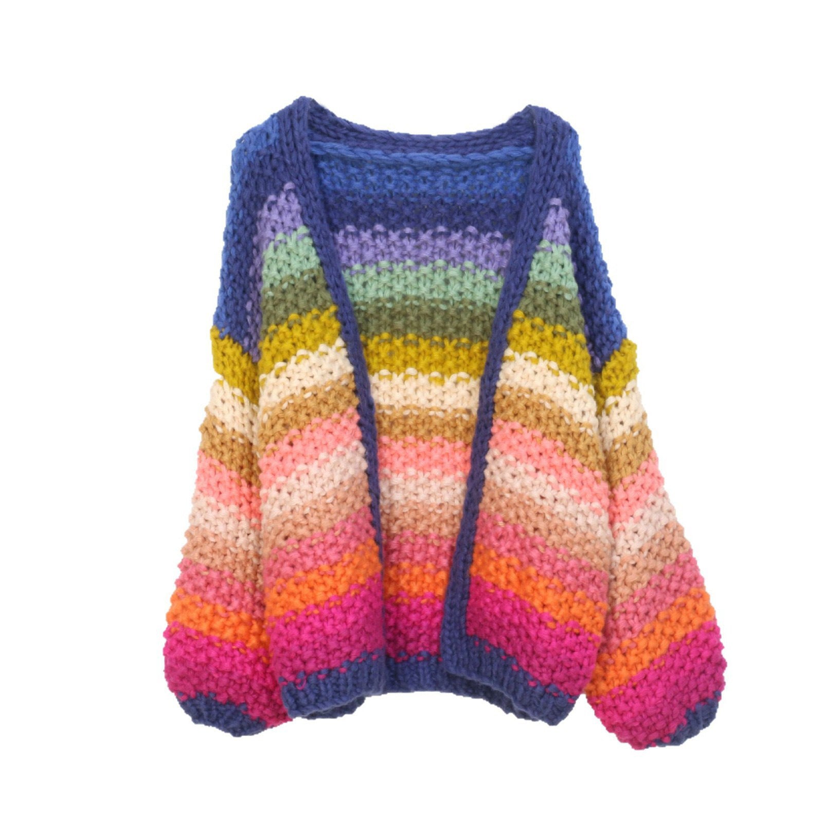 Chunky Knit Cardigan for Women — Oversized Striped Open Front Style in Soft Wool