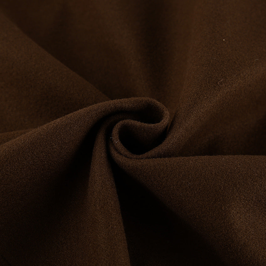 Wool Coat for Women — Short Belted Wrap Style with Notch Lapel and Dropped Shoulders