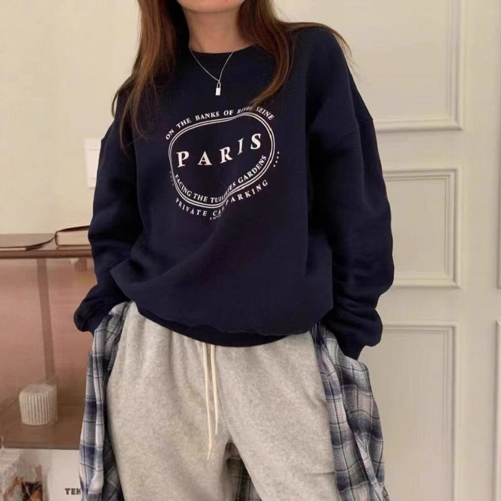 Paris Sweatshirt for Women — Oversized Crew Neck Crest Print in Cotton Fleece