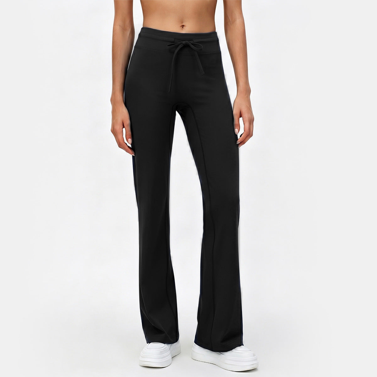 Flare Leggings for Women — High Waisted Bootcut Yoga Pants with Drawstring Tie in Stretch Nylon