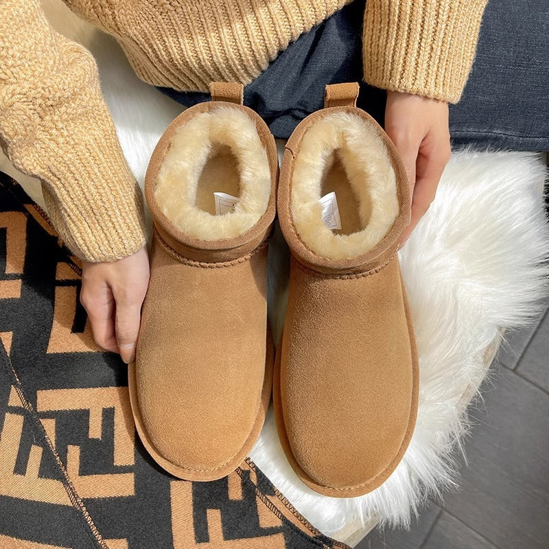 Mini Snow Boots for Women — Fleece Lined Pull On Ankle Boot in Soft Suede