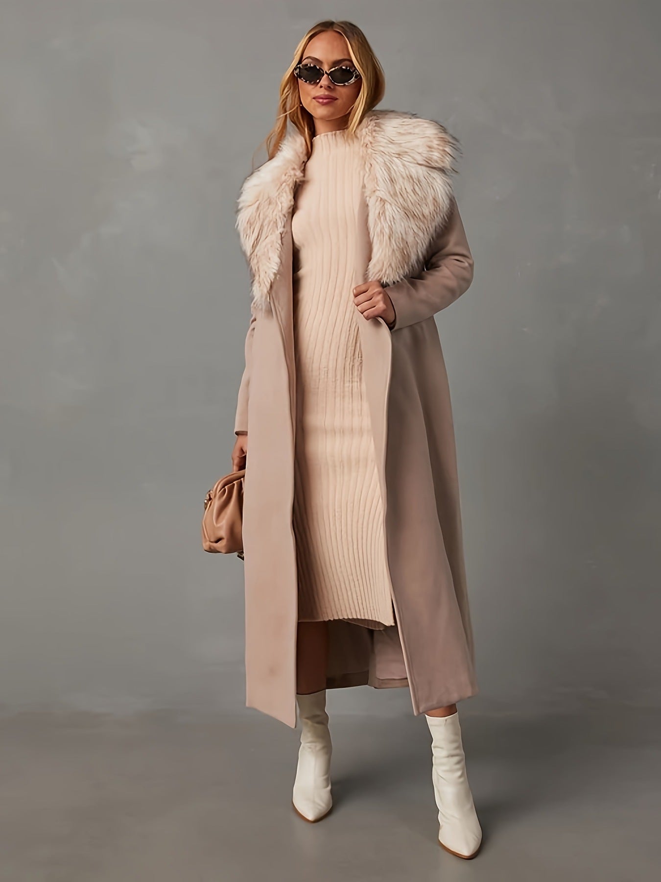 Mock Neck Midi Dress with Side Slit — Long Sleeve Ribbed Knit Bodycon Style