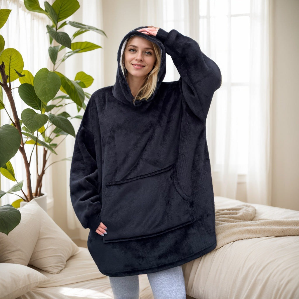 Wearable Blanket Hoodie for Women — Oversized Pullover with a Pocket in Plush Fleece