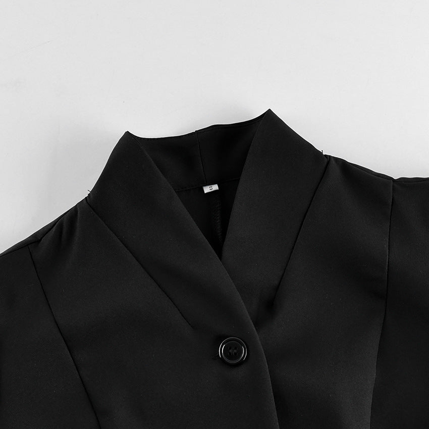 Fitted Blazer for Women — Stand Collar Puff Sleeve Jacket in Wool Blend
