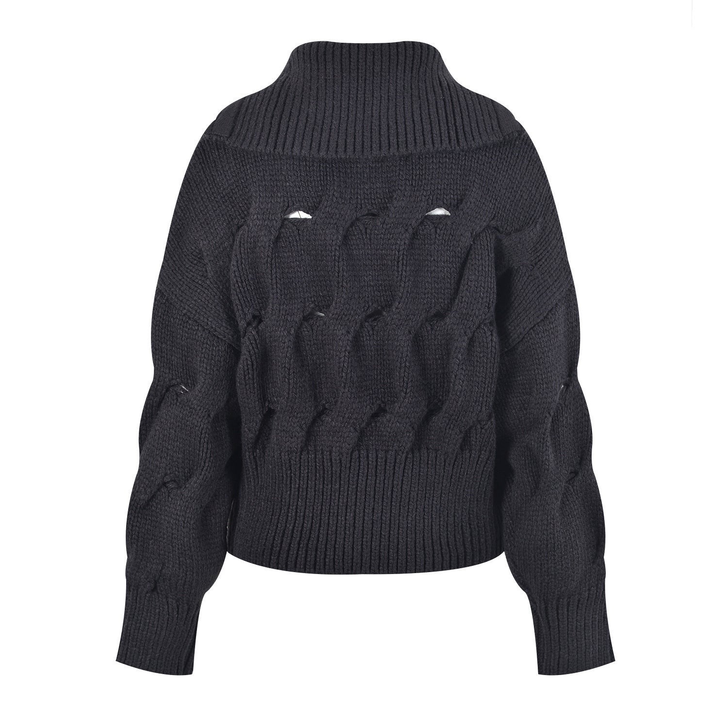 Cable Knit Zip Up Cardigan for Women — Cropped Funnel Neck Style in Wool Blend