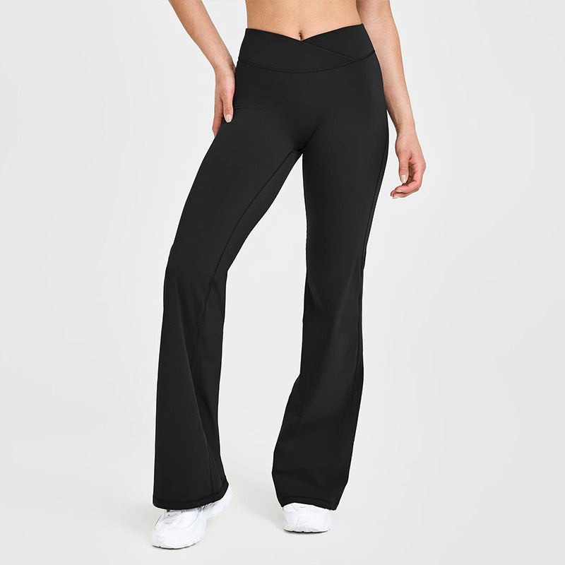 Women's high-waist flared yoga pants, black, smooth stretch fit