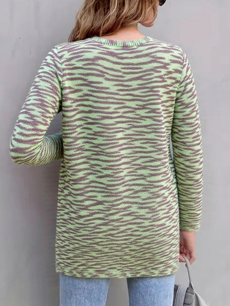 Open Front Cardigan for Women — Long Marled Knit Sweater with Relaxed Drop Shoulder in Cotton
