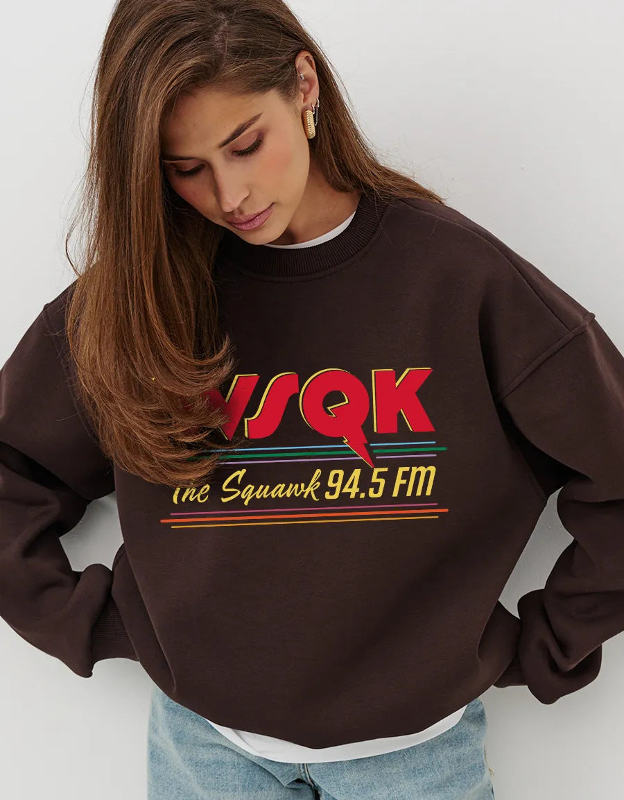 Graphic Sweatshirt for Women — Oversized Retro Radio Print Crewneck in Soft Fleece