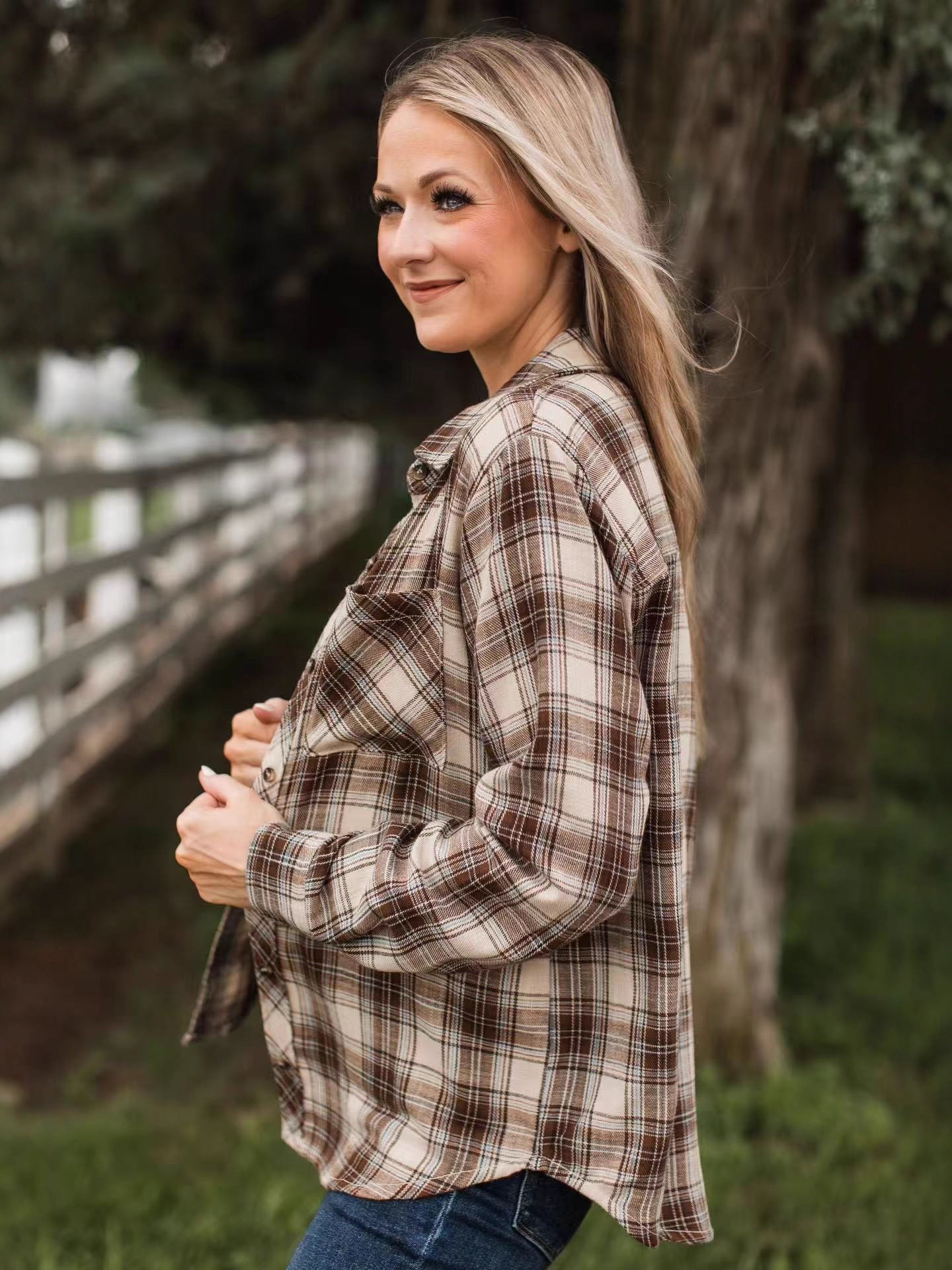 Flannel Shirt for Women — Relaxed Brushed Plaid Button Down with Chest Pockets