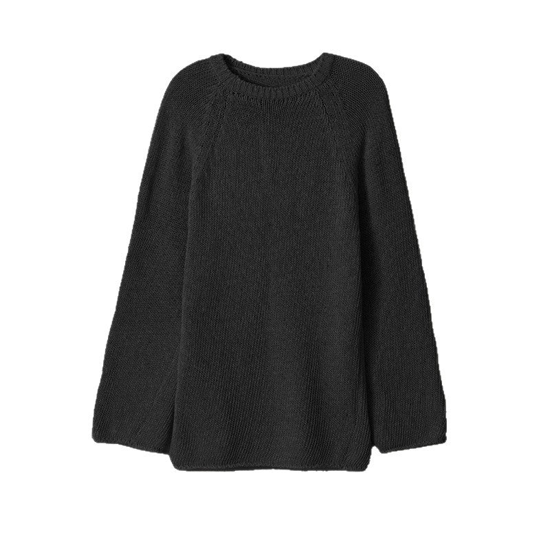 Loose Knit Sweater for Women — Oversized Raglan Crew Neck Pullover in Cotton