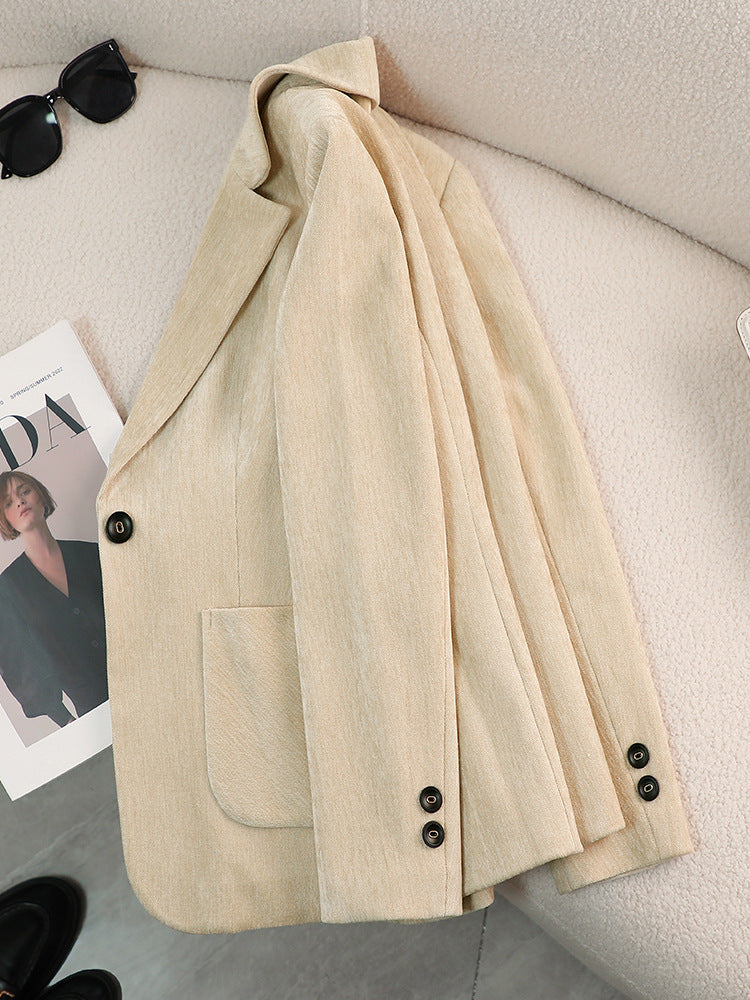 Wool Blazer for Women — Fitted Single-Button Style with Notch Lapel and Flap Pockets