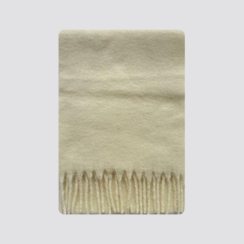 Wool-blend tassel scarf, light beige, cozy knit with fringed hem