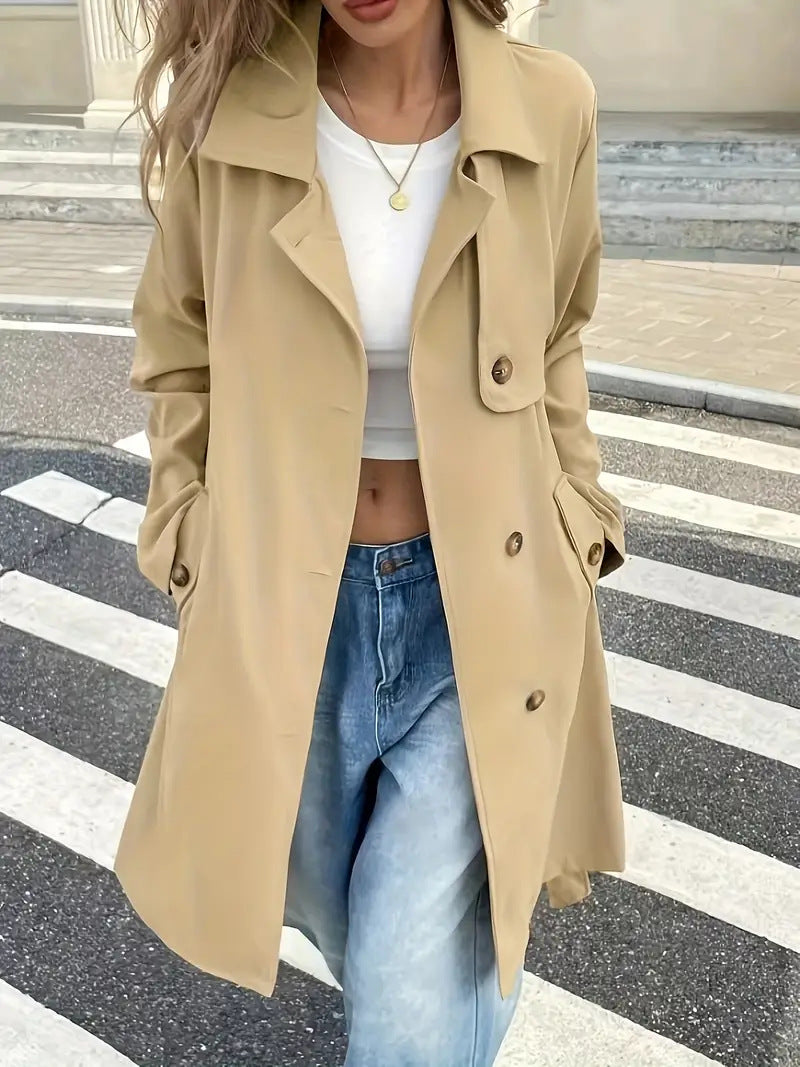 Trench Coat for Women — Double Breasted Belted Mid Length Style in Soft Cotton