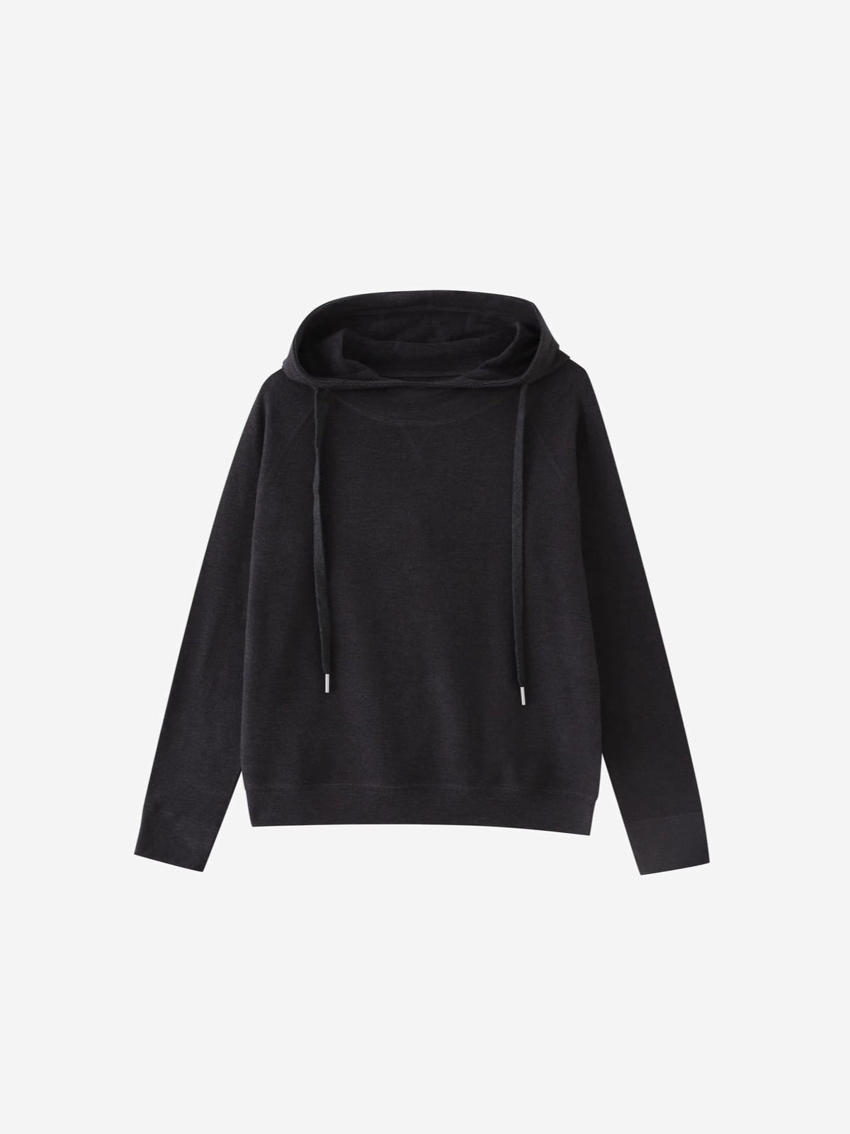 Black velvet hoodie with drawstring hood and long sleeves