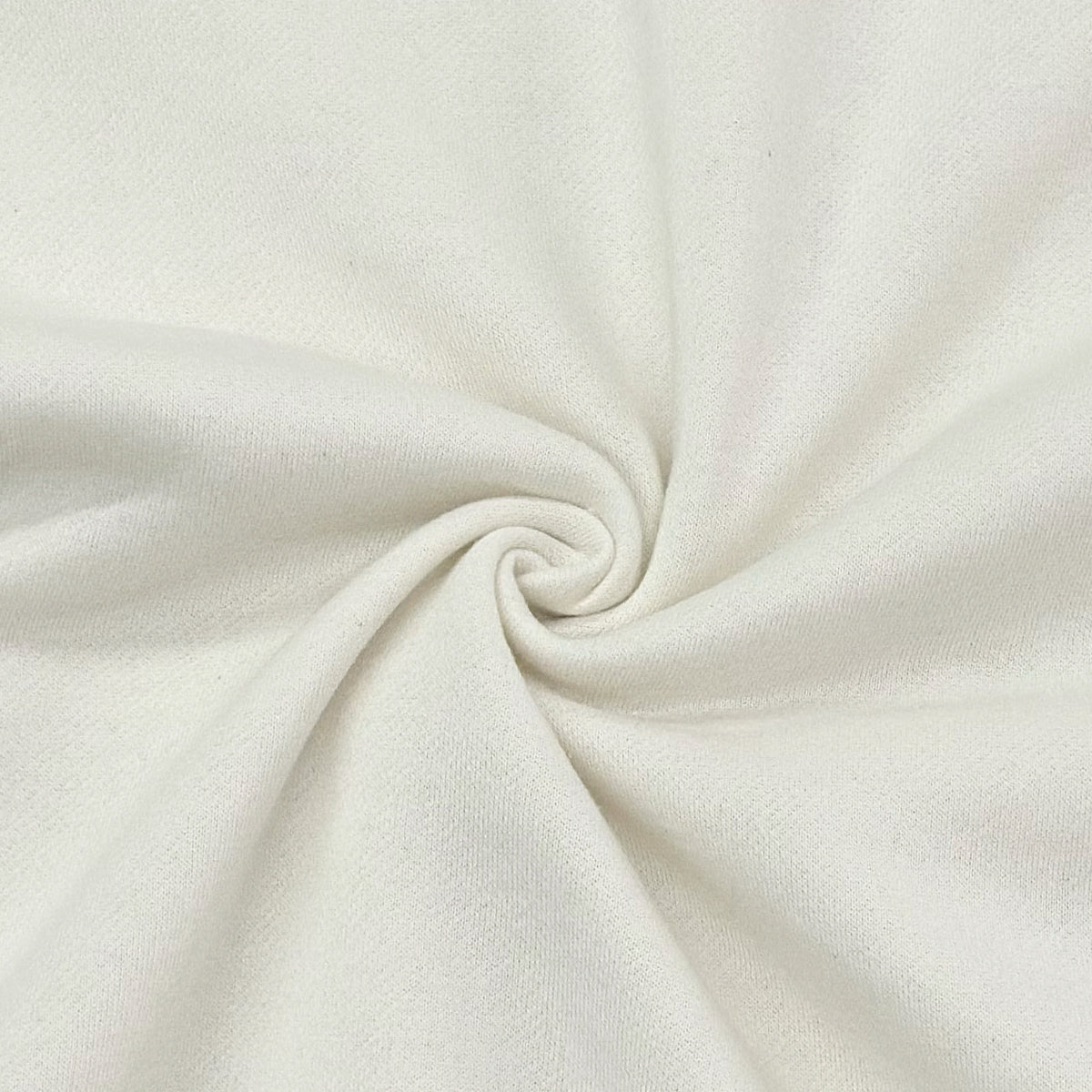 Close-up of off-white sweatshirt fabric knit texture with visible grain