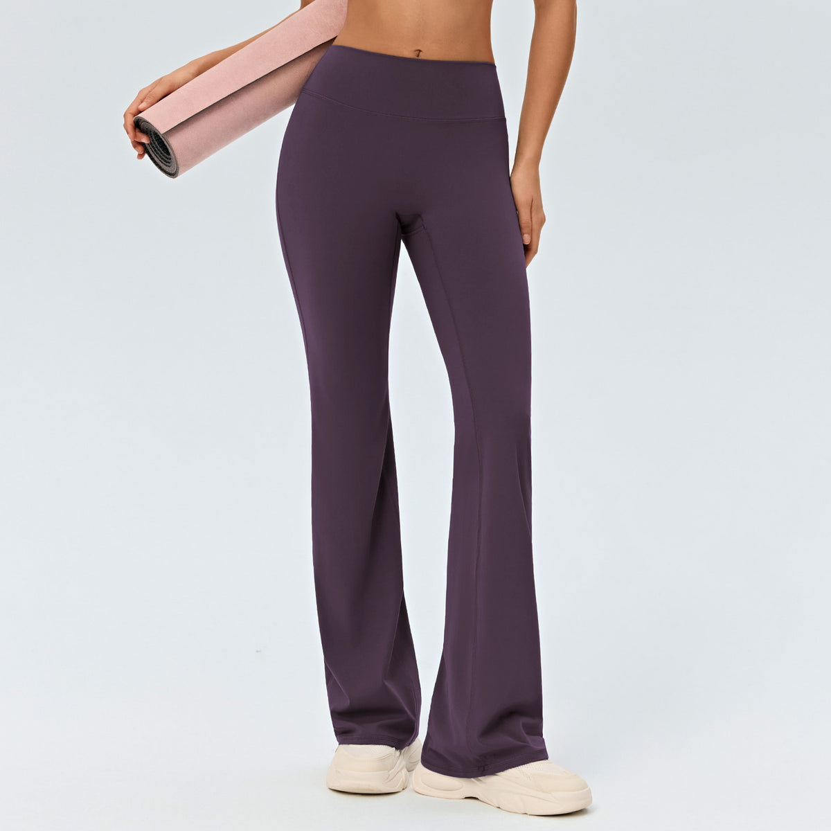 Women’s high-waisted yoga flared pants in dark purple, wide-leg flare