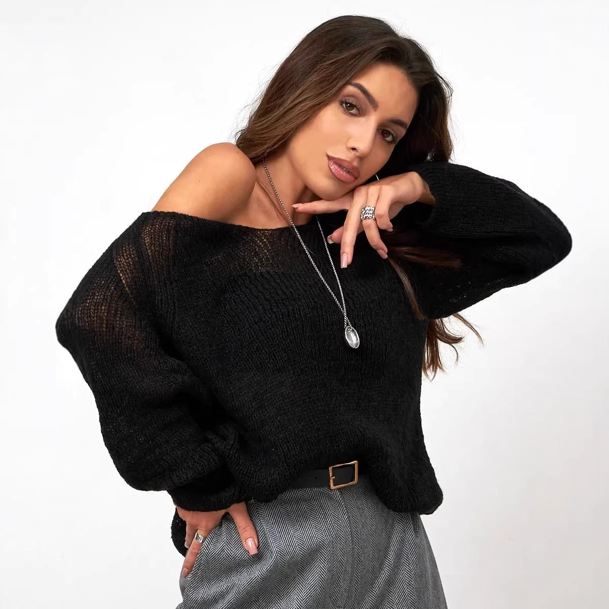 Open Knit Sweater for Women — Sheer Oversized V Neck Pullover in Lightweight Mohair