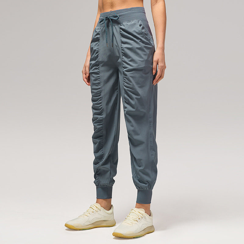 Women's loose jogger sweatpants, slate gray, drawstring waist, side pockets