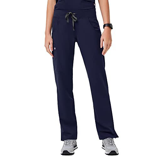 Scrub Pants for Women — Straight Leg Cargo Fit with Drawstring Yoga Waistband in Stretch Polyester
