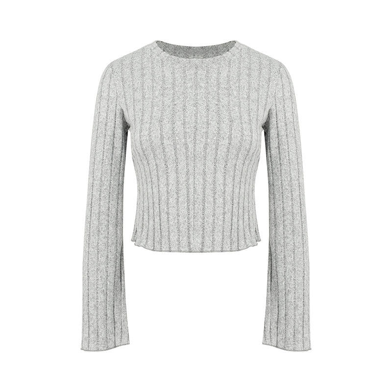 Bell Sleeve Top for Women — Fitted Ribbed Knit with Flared Cuffs and Lettuce Hem