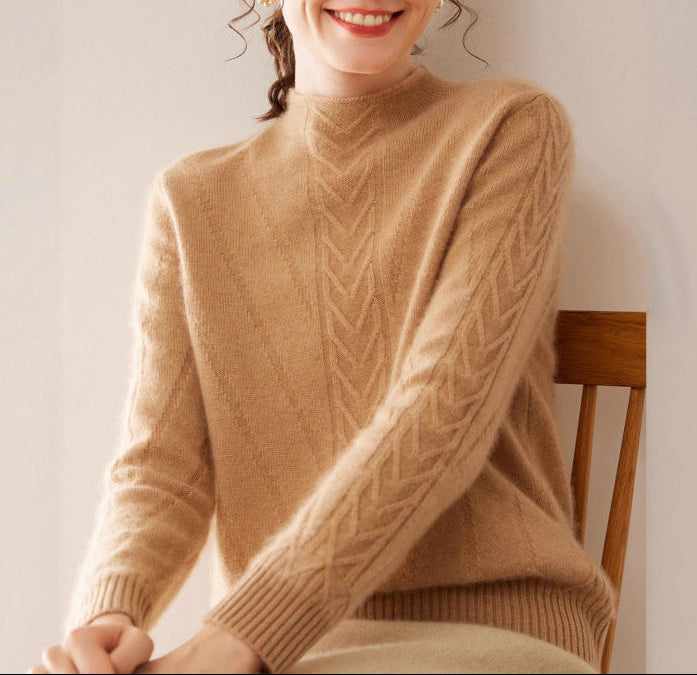 Mock Neck Sweater for Women — Cable Knit Pullover in Soft Merino Wool Blend