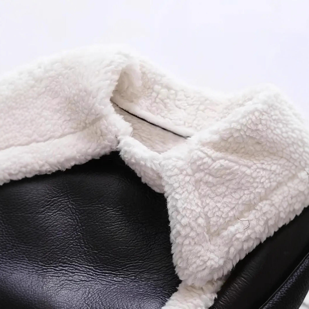 Shearling Jacket for Women — Cropped Faux Leather Moto with a Teddy Lining