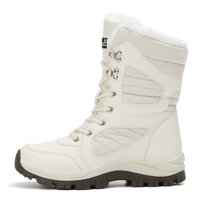 Snow Boots for Women — Mid Calf Lace Up Winter Boots with Fur Lining in Faux Leather