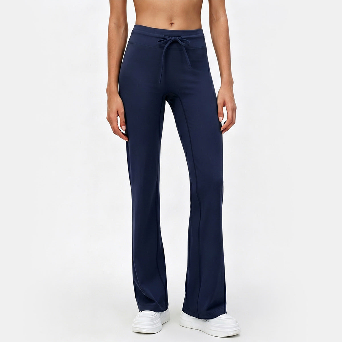 Flare Leggings for Women — High Waisted Bootcut Yoga Pants with Drawstring Tie in Stretch Nylon