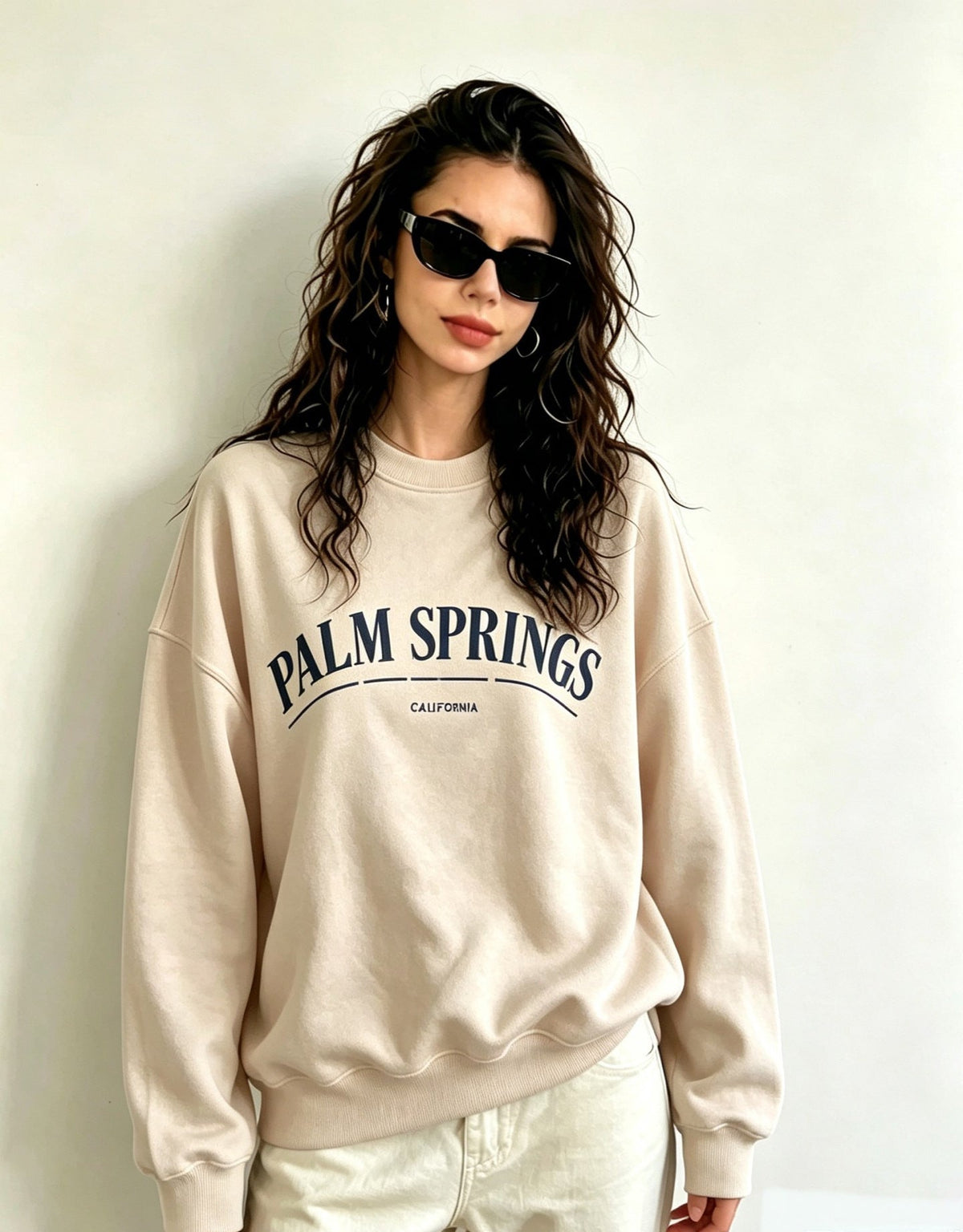 Oversized Graphic Sweatshirt for Women — Palm Springs Print Crewneck in Cotton Fleece