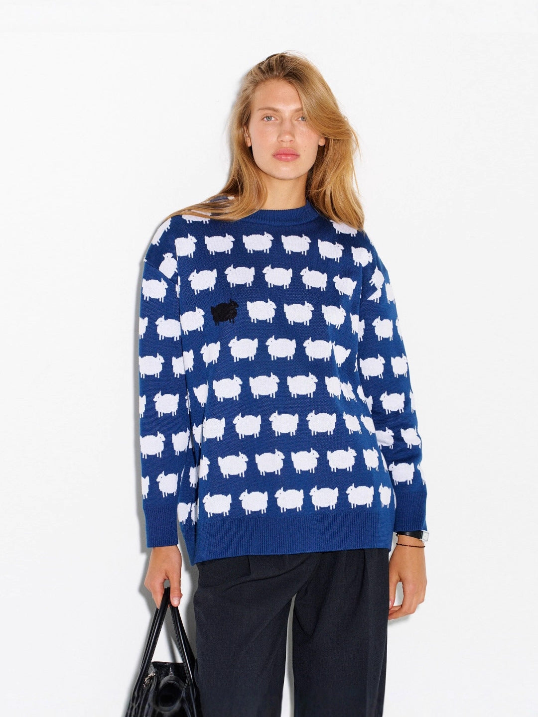 Sheep Sweater for Women — Oversized Crew Neck Knit Pullover in Soft Wool