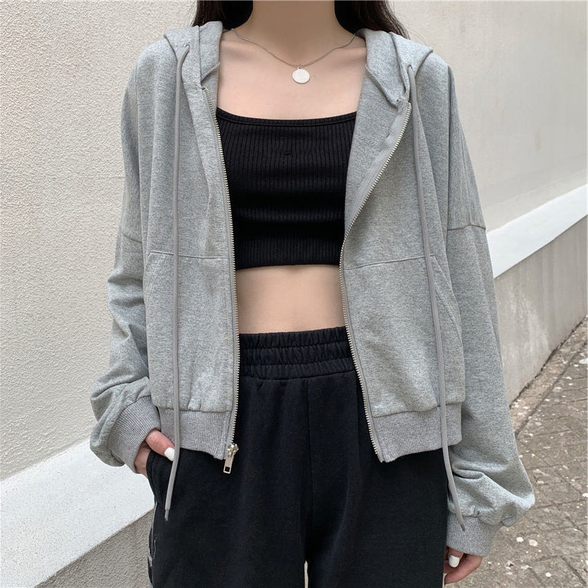 Cropped Zip Up Hoodie for Women — Two Way Zipper and Twin Pockets in Cotton Jersey