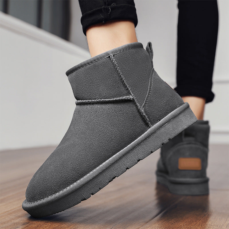 Dark gray winter ankle boots with soft fur lining and thick non-slip sole