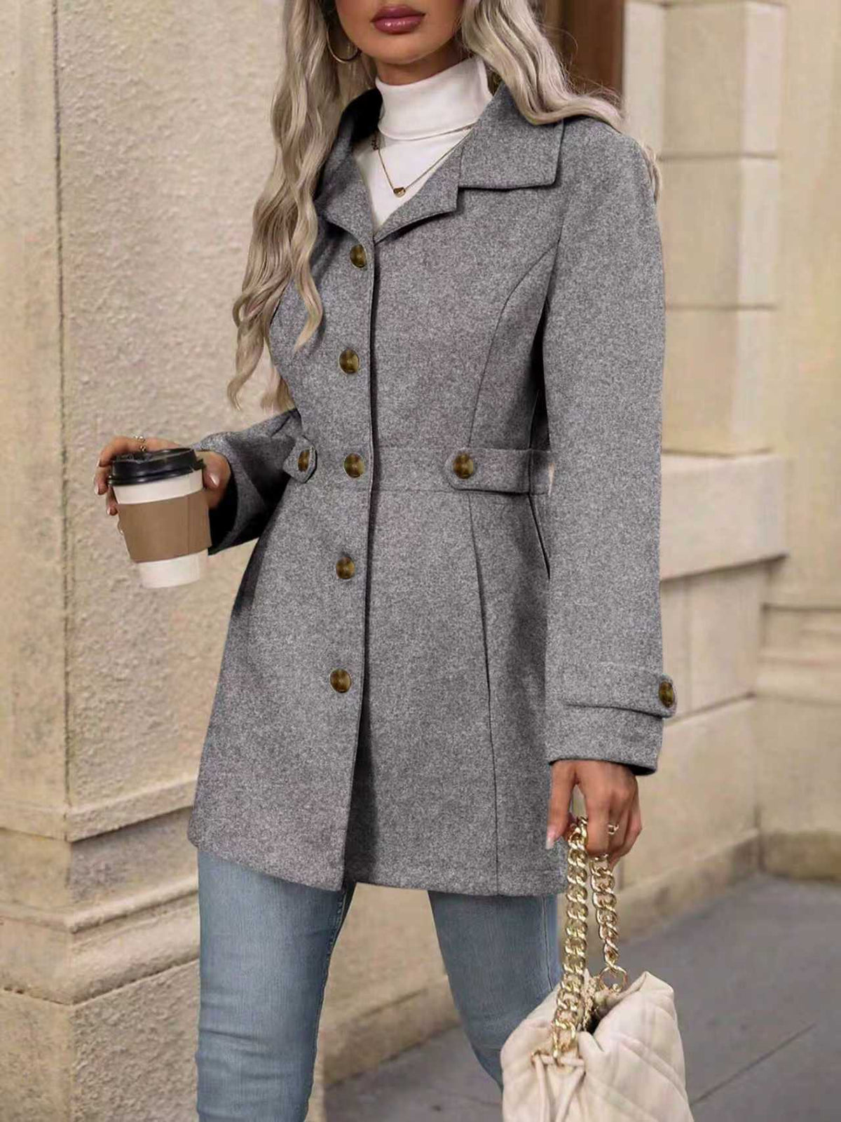 Wool Coat for Women — Single Breasted Mid Length with a Nipped Waist and Notch Lapel