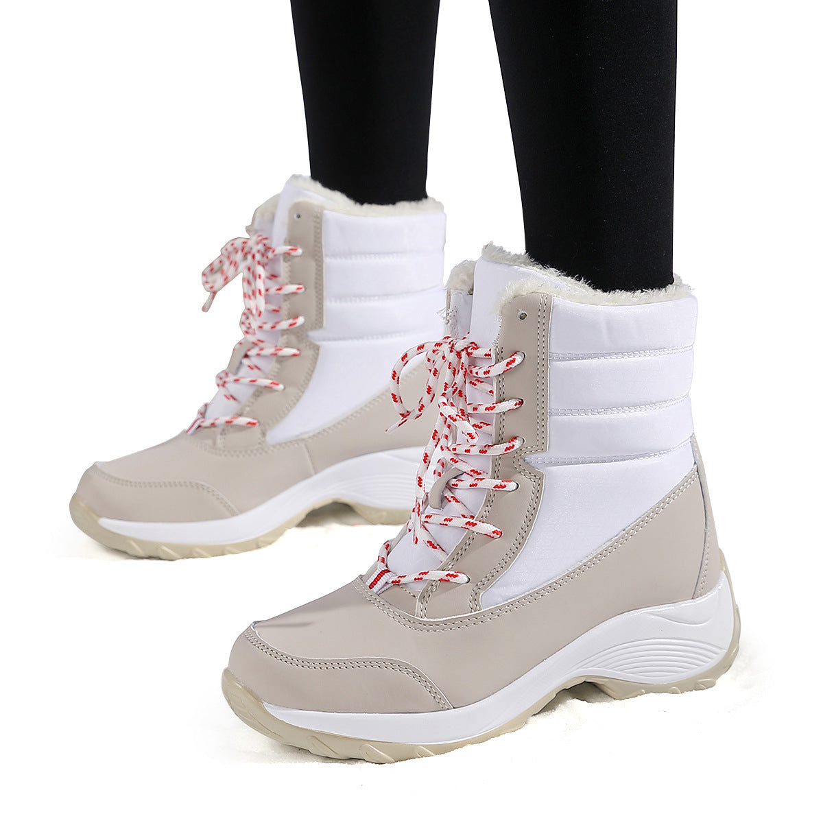 Snow Boots for Women — Fleece Lined Lace Up Ankle Boots with Lug Sole in Quilted Nylon