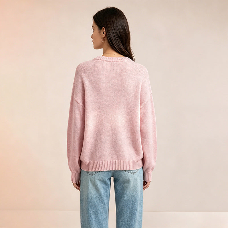 Love Heart Sweater for Women — Oversized Drop Shoulder Knit in Merino Wool