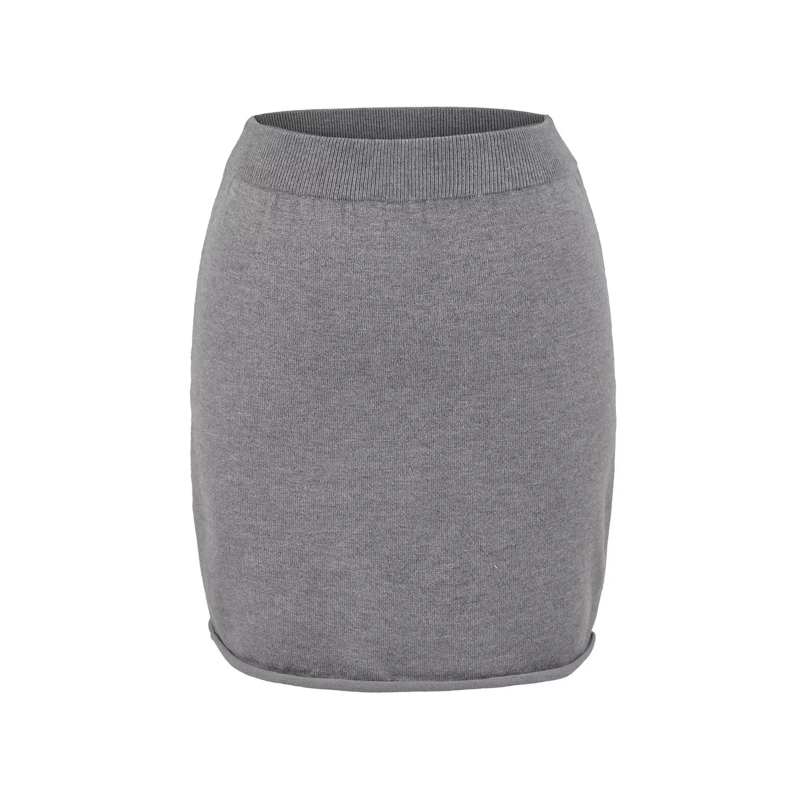 Gray knitted pencil skirt with ribbed waistband