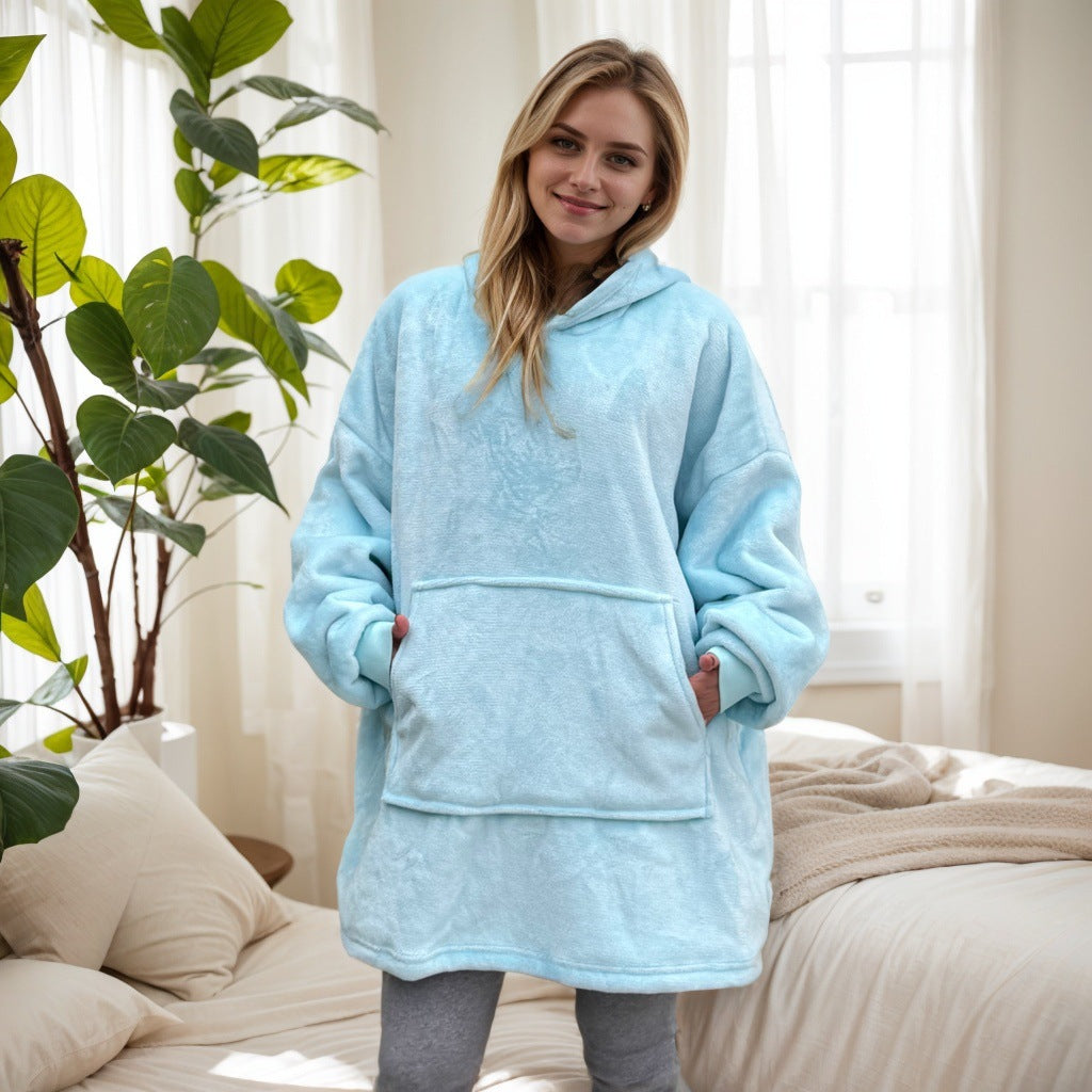 Wearable Blanket Hoodie for Women — Oversized Pullover with a Pocket in Plush Fleece