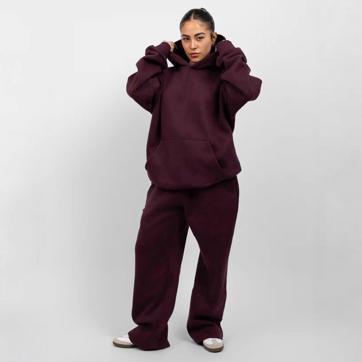 Hoodie and Sweatpants Set for Women — Matching Two Piece Lounge Set with Straight Leg Pants in Brushed Fleece