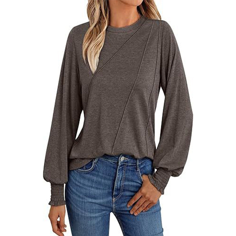 Blouson Sleeve Top for Women — Loose Long Sleeve Fit with Smocked Cuffs in Soft Jersey