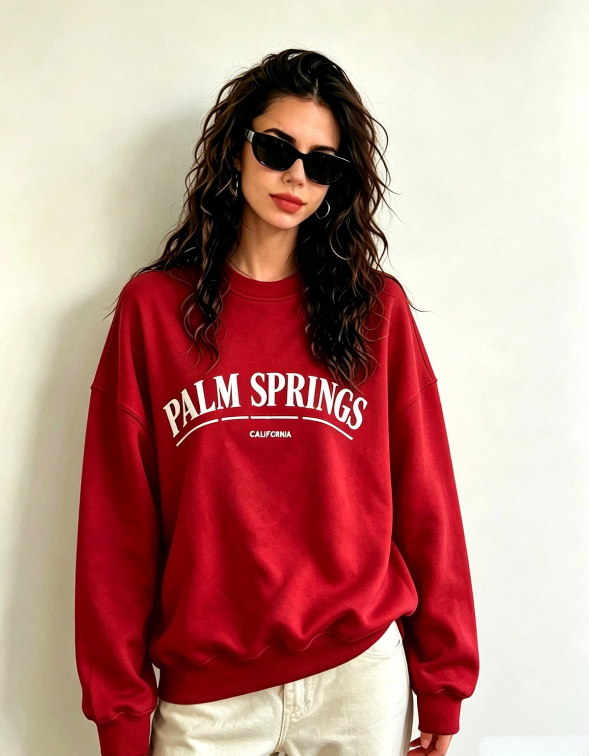 Oversized Graphic Sweatshirt for Women — Palm Springs Print Crewneck in Cotton Fleece
