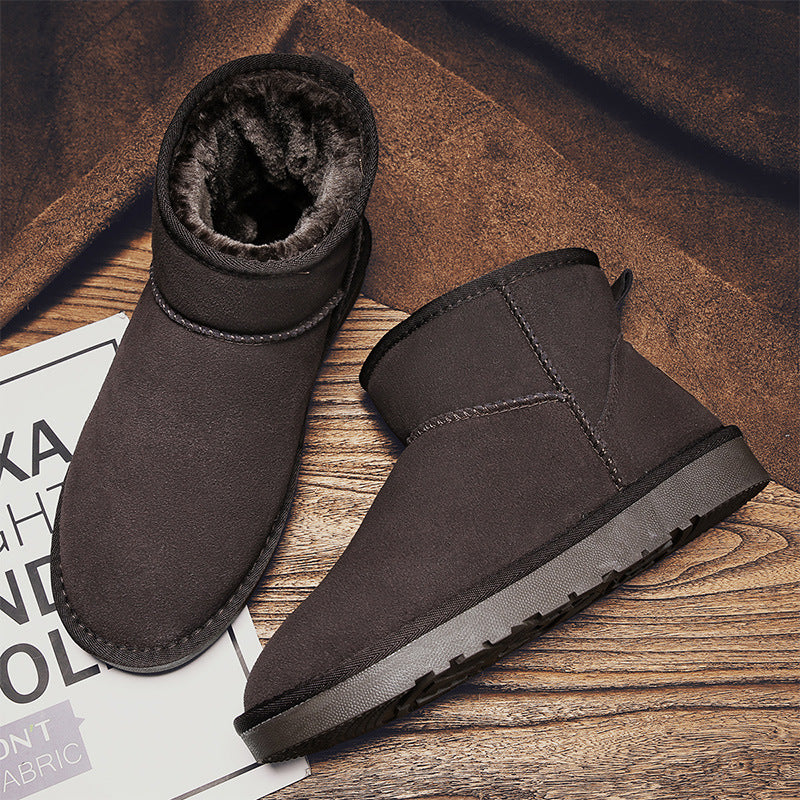 Black winter ankle boots with fleece lining and rugged sole