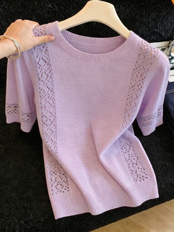 Pointelle Knit Top with Short Sleeves — Lightweight Openwork Summer Style in Viscose
