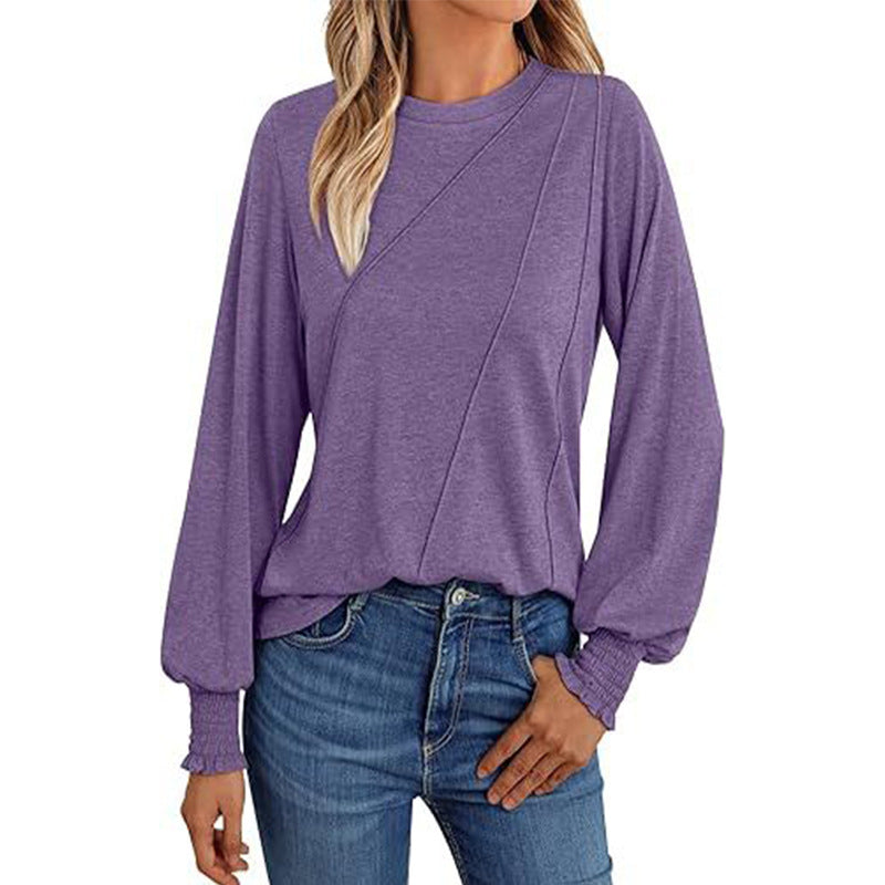 Blouson Sleeve Top for Women — Loose Long Sleeve Fit with Smocked Cuffs in Soft Jersey