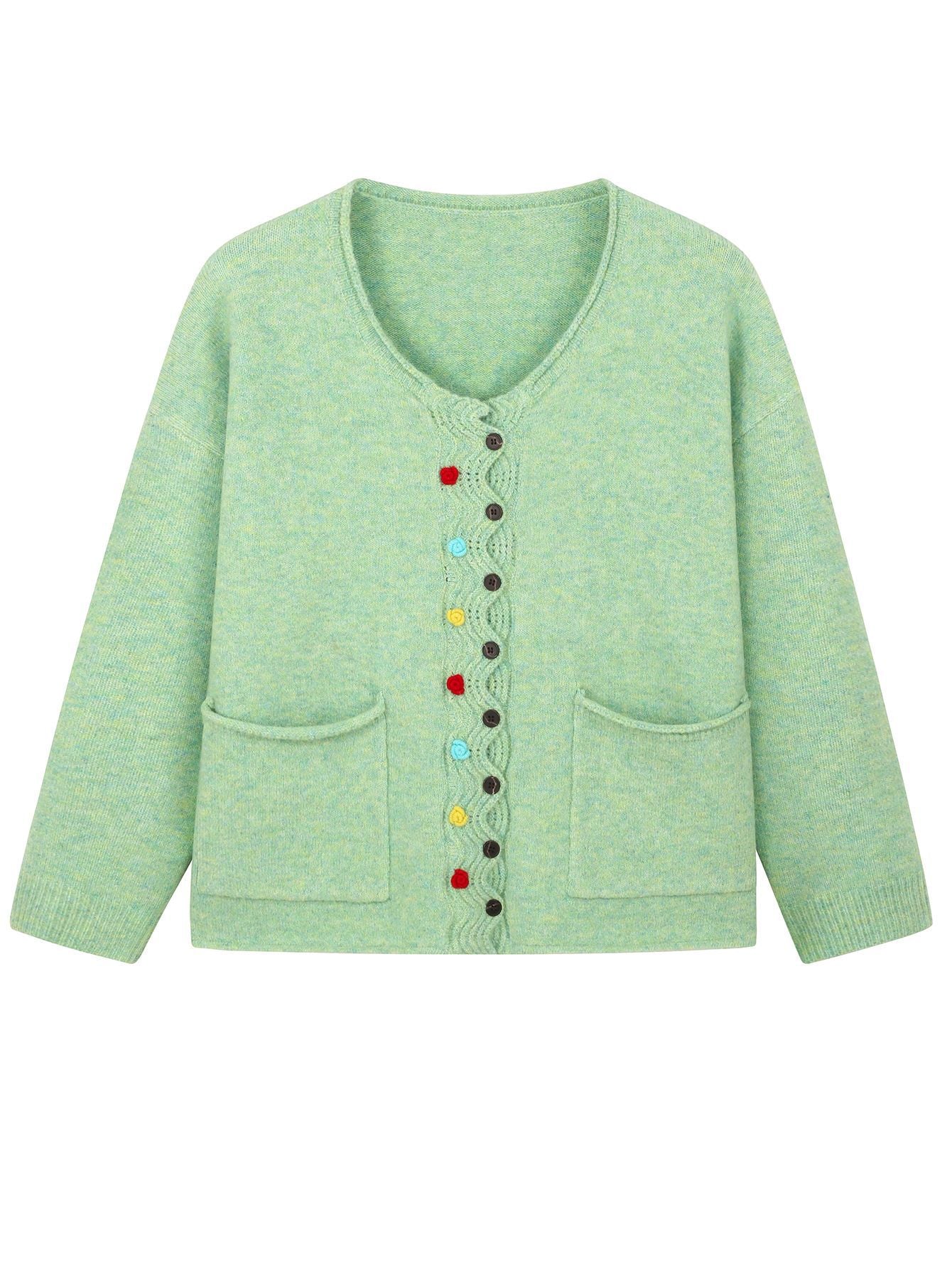 Cropped Cardigan for Women — Button Front Boxy Knit with Patch Pockets in Soft Wool