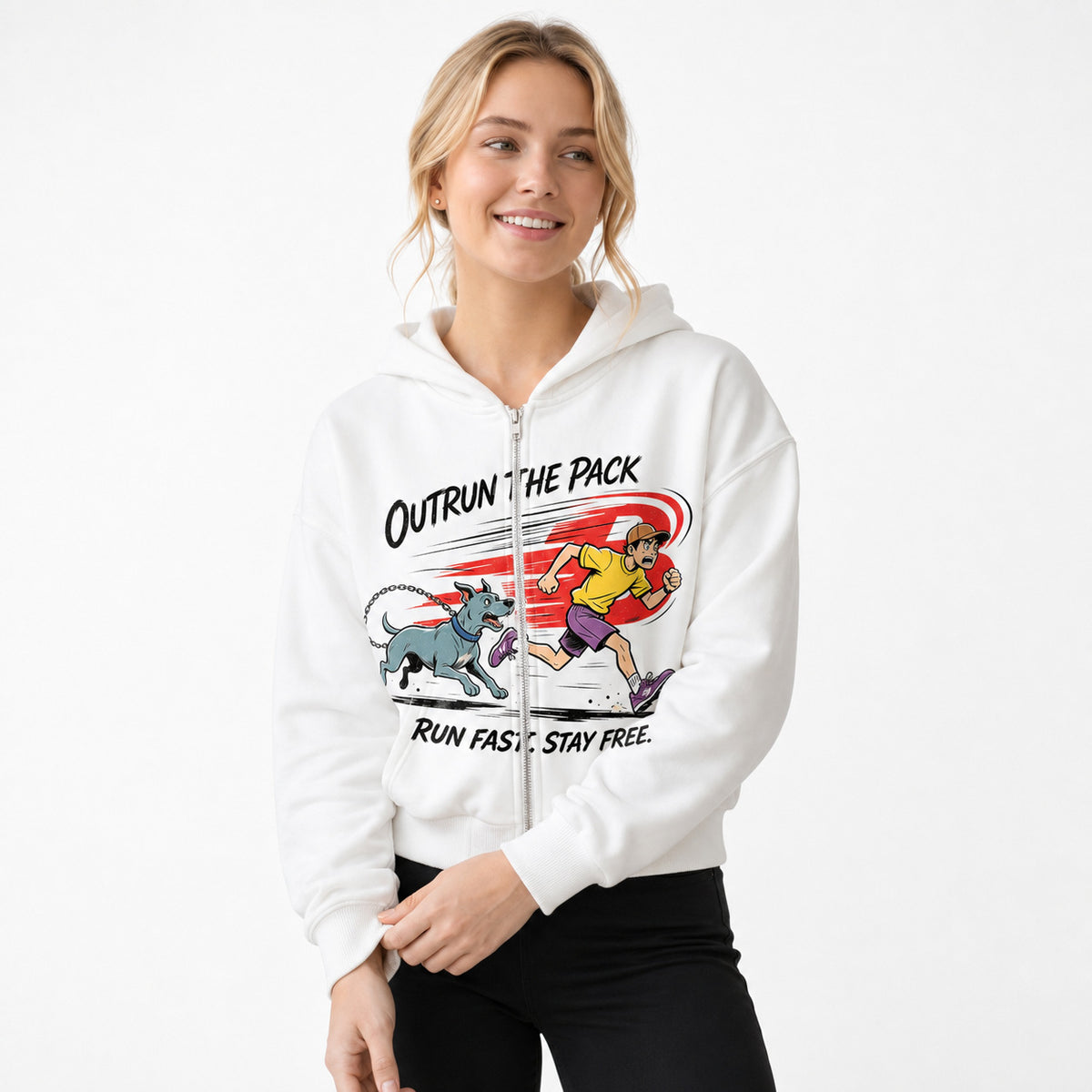 Zip Up Hoodie for Women — Oversized Graphic Print Style in Cotton Fleece