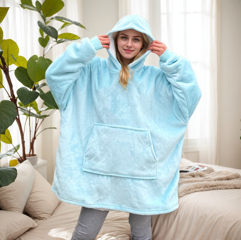 Wearable Blanket Hoodie for Women — Oversized Pullover with a Pocket in Plush Fleece